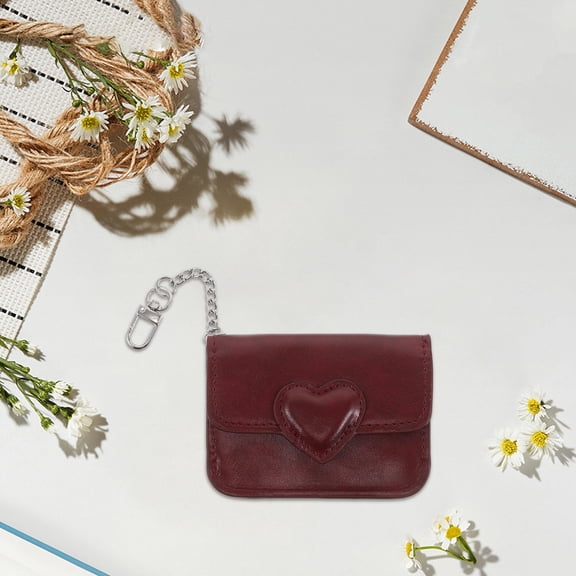 Raindrops Slim PU Card Holder Female Wallet with Heart Buckle Dual Card Slots for Business and Bank Cards