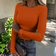 thumbnail image 2 of Mohiass Womens Long Sleeve Stretch Crewneck Ribbed T-Shirt Fitted Casual Basic Tops Orange L, 2 of 8