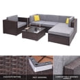 thumbnail image 2 of 6-Piece Outdoor Patio Furniture Set with Cushions, 5 Seater Luxury Comfort Grey Wicker Couch, Durable All-Weather PE Rattan Sofa w/Ottoman, Glass Table Top, for Backyard Poolside Porch Garden, S7614, 2 of 8