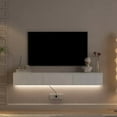 thumbnail image 3 of Floating TV Stand with 16-Color LED Lights & Power Outlet, 66.9” Wall Mounted High Gloss TV Shelf, Large Storage TV Cabinet for Living Room, 3 of 8