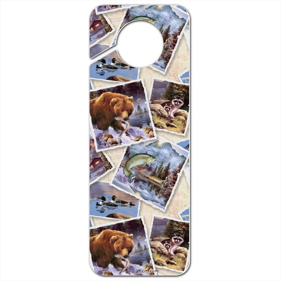 Rockies Mountain Life Fishing Bear Eagle Pattern Plastic Door Knob Hanger Sign