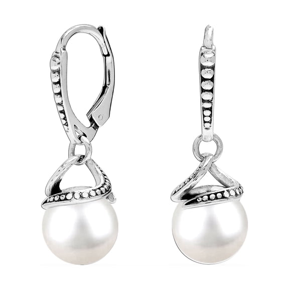 LeCalla 925 Sterling Silver Light-Weight Pearl Beaded Drop Dangling Leverback Earrings for Women and Teen 30MM