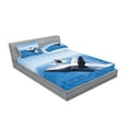 thumbnail image 2 of Ambesonne Animal Fitted Sheet & Pillow Sham Set, Jumphing Dolphin Surfer, Queen, Blue White, 2 of 2