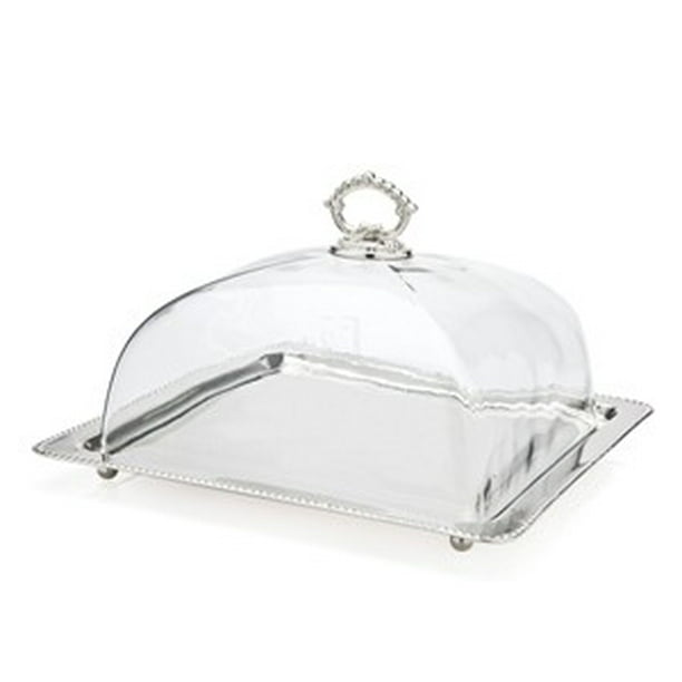 12" NickelPlated Square Serving Tray Cake Platter with Covered Glass Dome and Hook Walmart