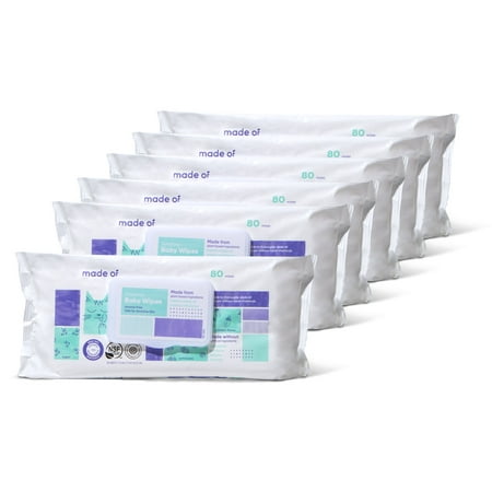 MADE OF Organic Baby Wipes - EWG Rated 1 and NSF Organic Certified - Fragrance Free (6 Pack - 480