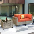 thumbnail image 2 of Ovios 3 Pieces Outdoor Patio Sectional Furniture Cushioned PE Rattan Wicker Chairs Conversation Set with Solar Lamps Coffee Table for Backyard, 2 of 8
