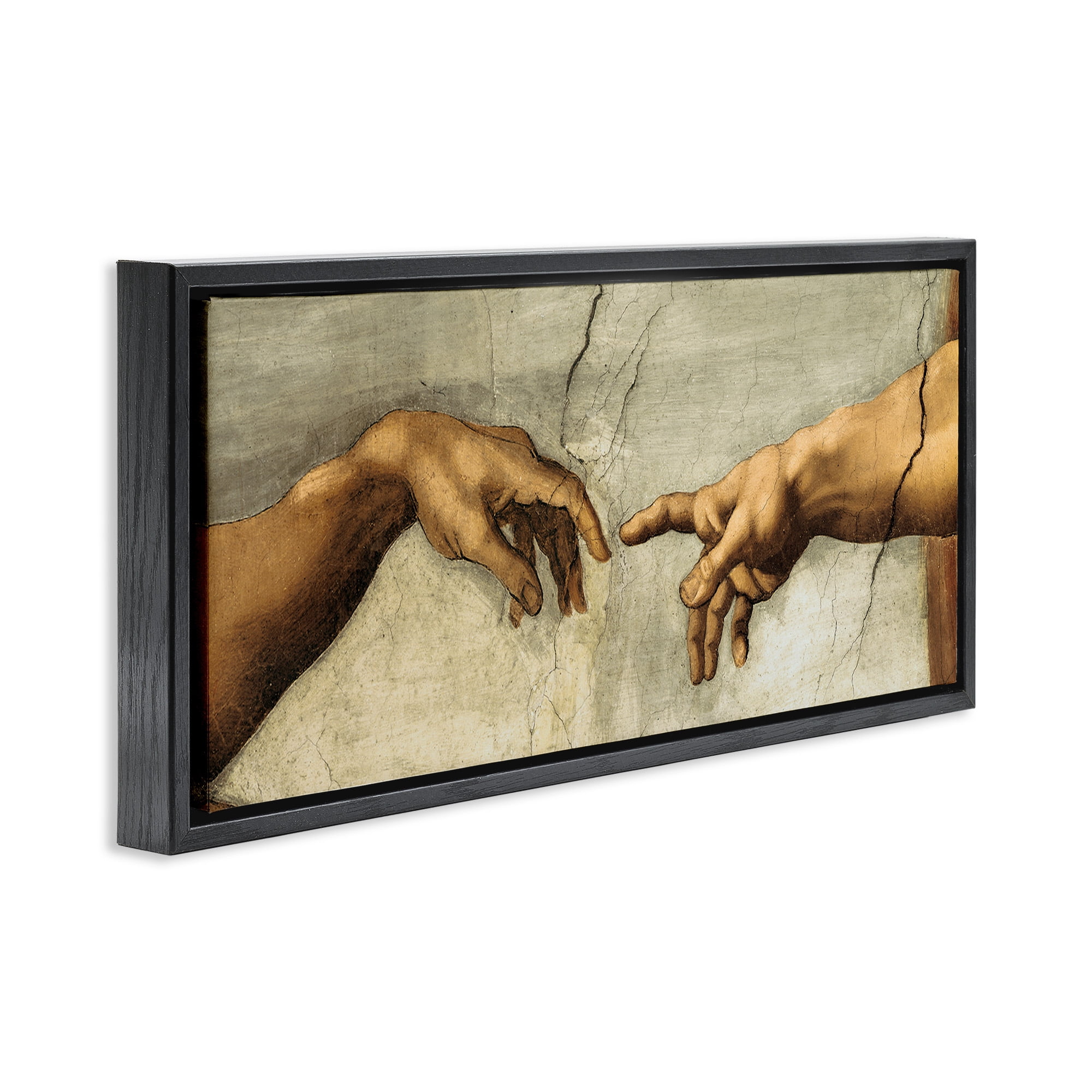 Stupell Industries Hands of The Creation Religious Painting Religious Painting Black Floater Framed Canvas Art Print Wall Art, 25 x 11