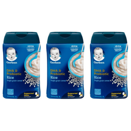 (3 Pack) GERBER DHA and Probiotic Single-Grain Rice Baby Cereal, 8