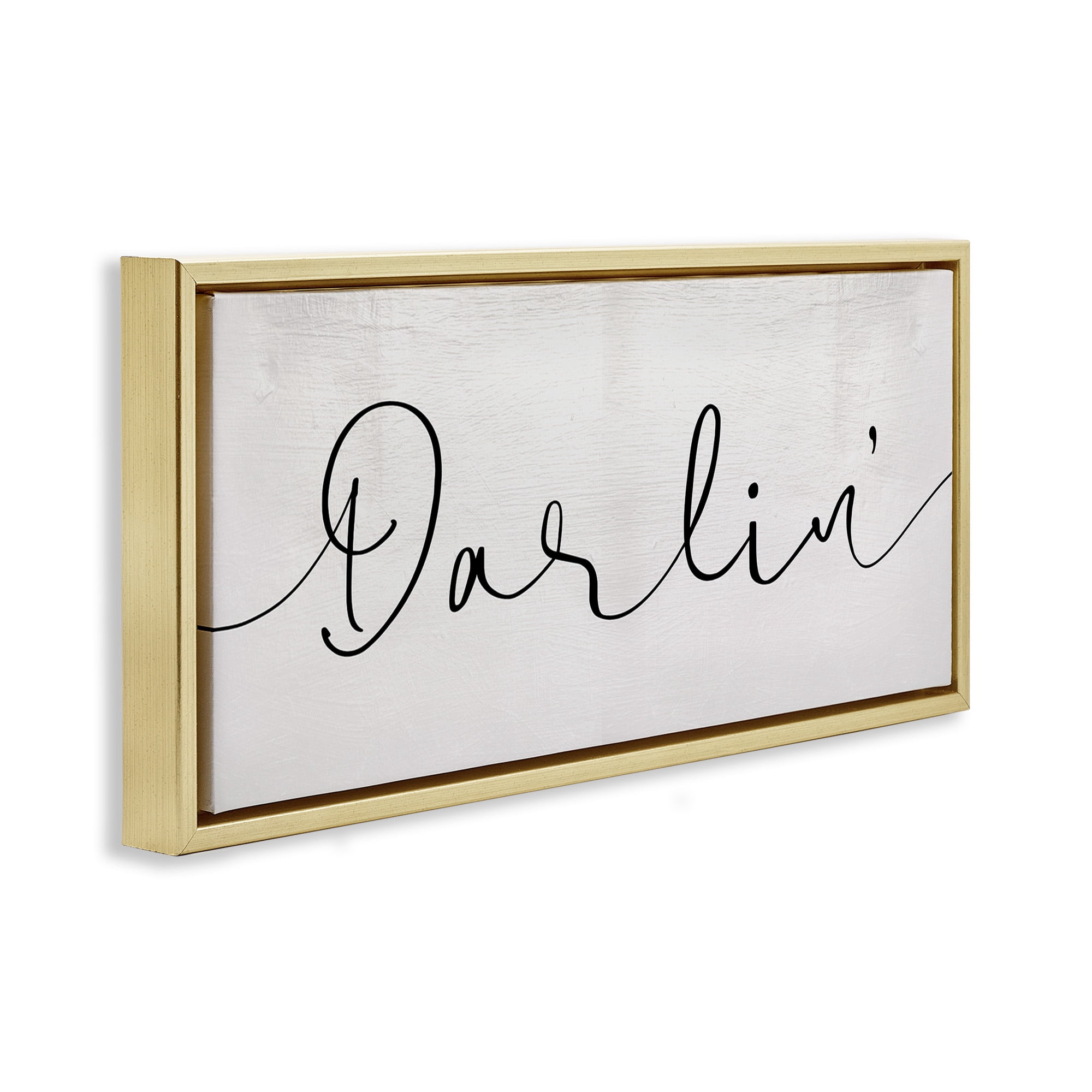Stupell Industries Darlin' Sentiment Elegant Cursive Typography Painting Gold Floater Framed Canvas Art Print Wall Art, 25 x 11