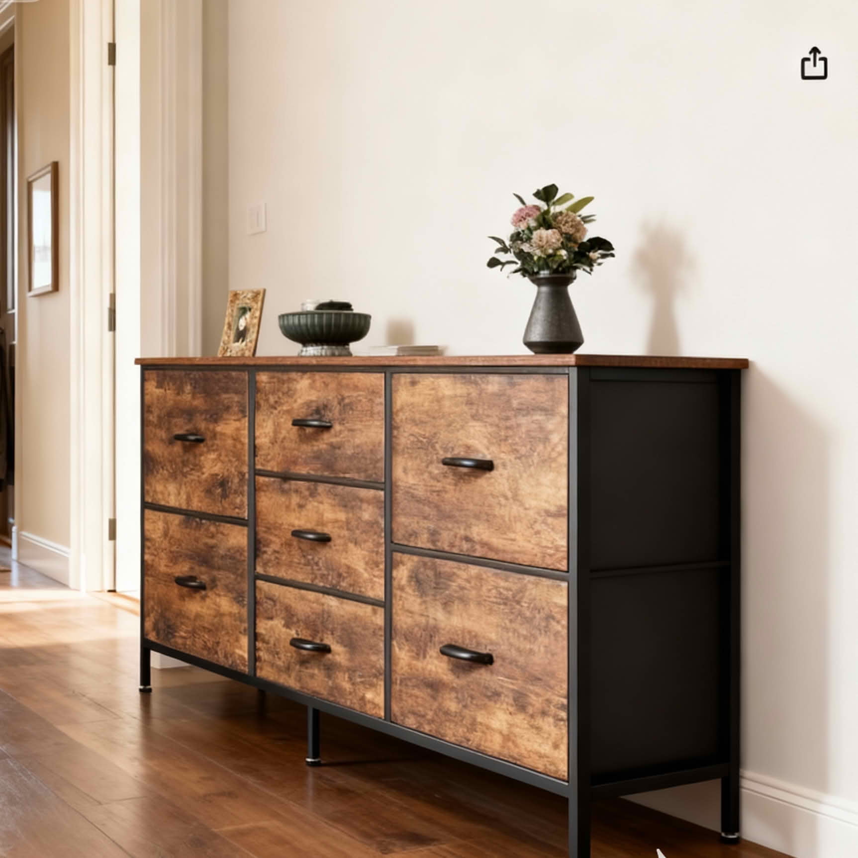 MAYEERTY 7 Drawer Dresser with Wooden Top & Metal Frame, for Bedroom Storage