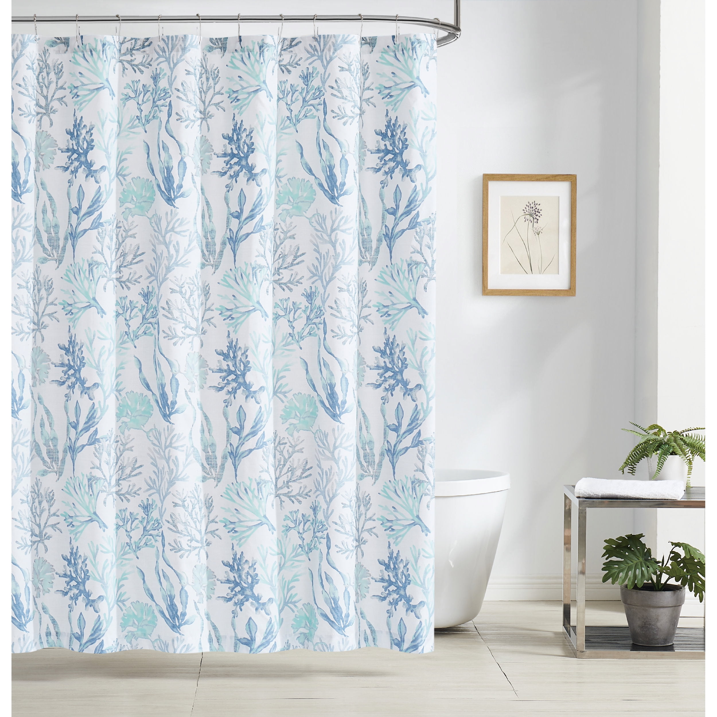 Chic Tropical Palm Leaf Polyester Bath Tub Shower Curtain With Hooks Rings 71" 