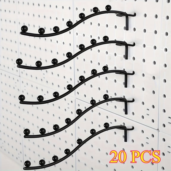 20PCS Black Metal Pegboard Hooks, Heavy-Duty Peg Board Hangers for 1/4" Pegboards, Waterfall 7-Station Design Tool Storage Hooks for Garage, Workshop, Wall Organization & Home Tool Display