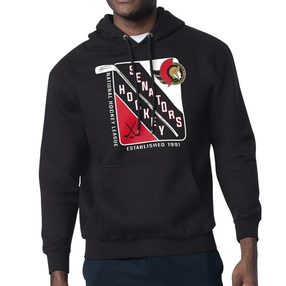 Men's Starter Black Ottawa Senators Shield Logo Pullover Hoodie