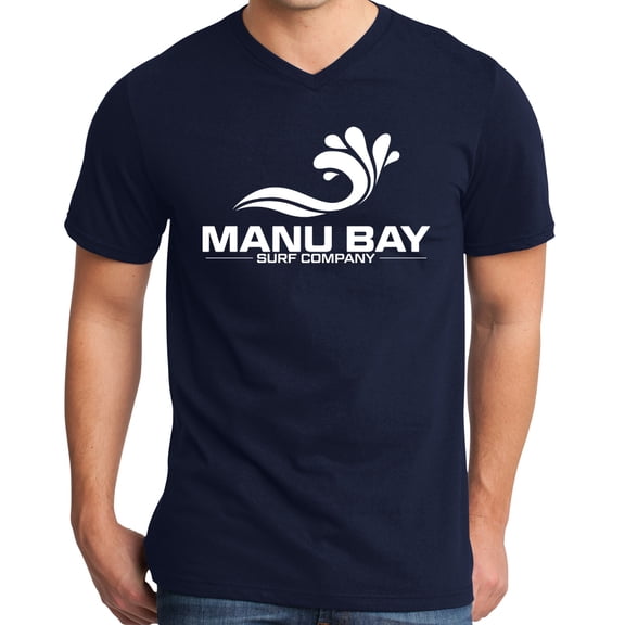 Mens Manu Bay Surf Company WHITE LOGO Surfer T-shirt, Medium New Navy