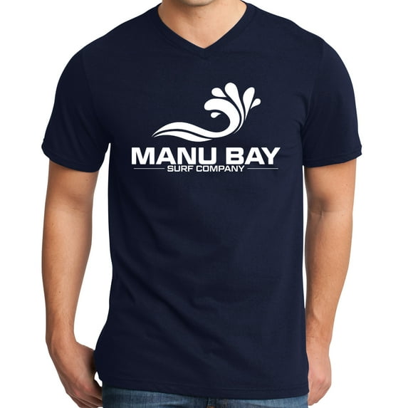 Mens Manu Bay Surf Company WHITE LOGO Surfer T-shirt, Medium New Navy