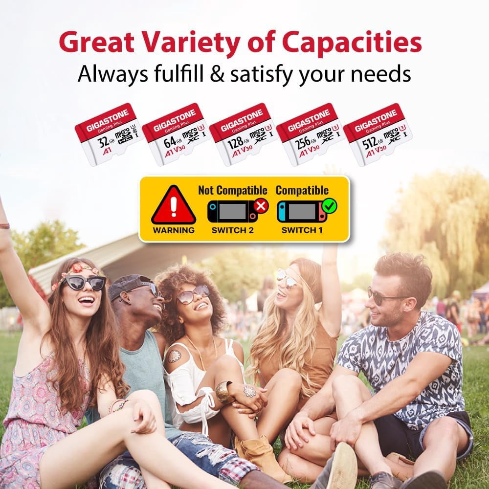 Gigastone 128GB microSDXC U3 A1V30 Memory Card for Nintendo Switch, Red and White – 100MB/s, Micro SD Card