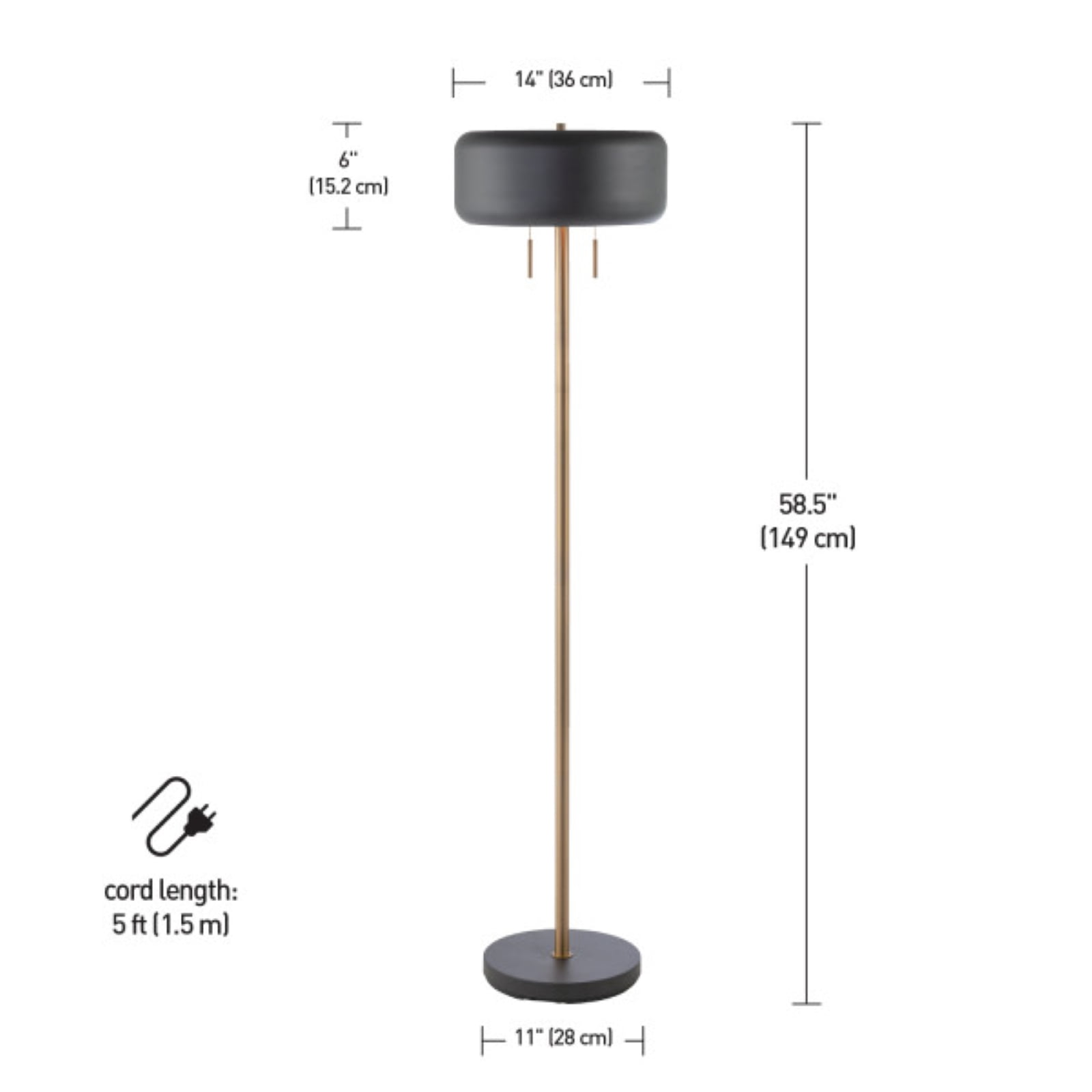 Novogratz x Globe 58.5" 2-Light Metallic Dark Gray Floor Lamp, 67346
