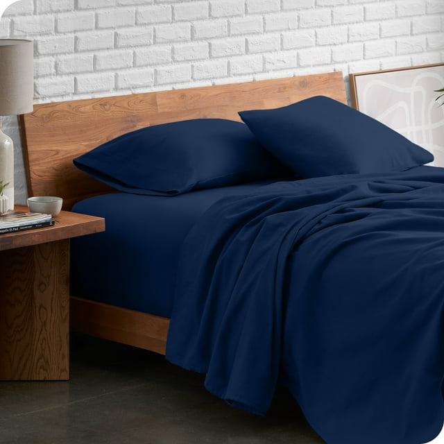 Bare Home Flannel Sheet Set - 100% Cotton - Deep Pocket - Queen, Dark Blue, 4-Pieces