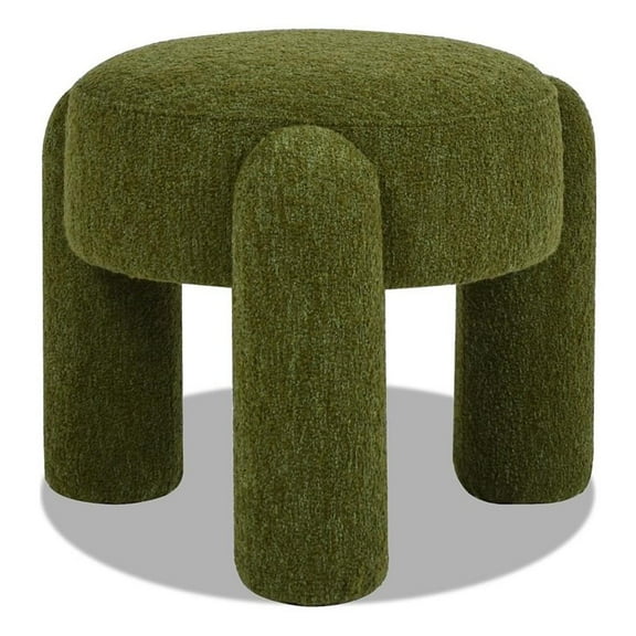 Pemberly Row 20.5" Round Fully Upholstered Ottoman Moss Green Boucle