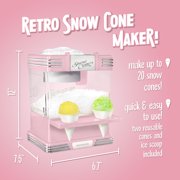 Nostalgia Snow Cone Maker, Tabletop Shaved Ice Machine with 2 Reusable Cones and Ice Scoop, Pink