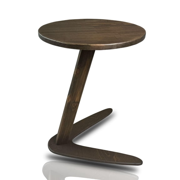 C-Shaped Solid Wood End Table in Dark Walnut Finish, Round Top Slide-Under