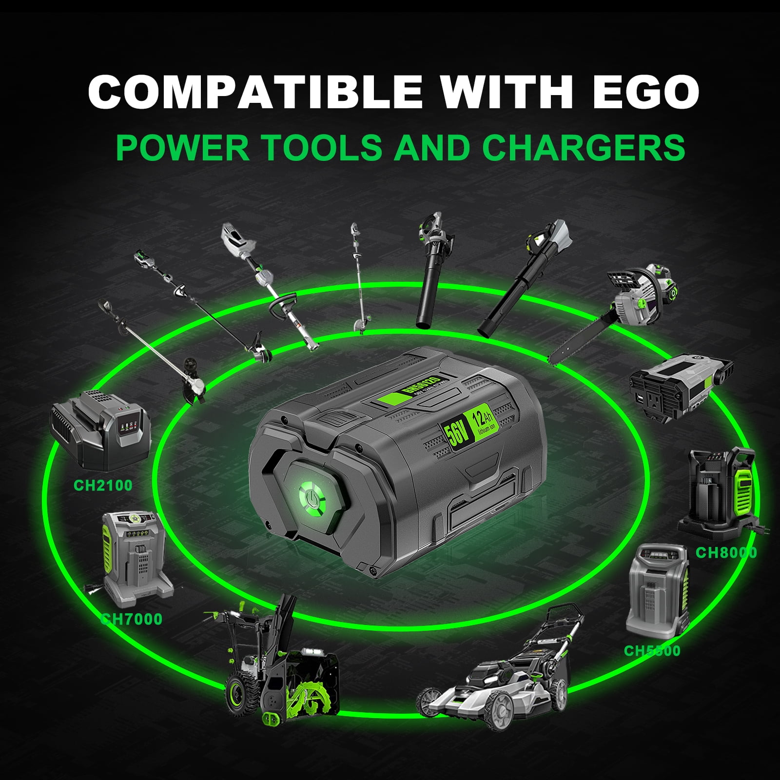 TenHutt 12.0Ah Replacement For EGO 56V Battery Power+ BA2800T BA4200T Compatible With All 56V Power Tools BA1400T  BA4200 BA2800 BA5600T BA2240 BA1120