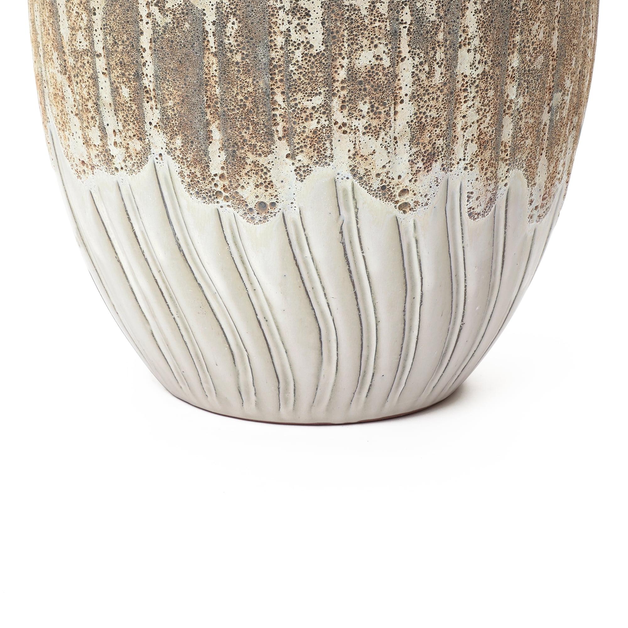 LuxenHome 14" Dia Two Tone Ivory Large Round Plant Pots, Modern Indoor Outdoor Ceramic Planter for Living Room, Garden, Patio