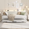 thumbnail image 7 of Twin Daybed with Trundle Bed – Corduroy Upholstered Storage Headboard, LED Lights, Charging Station, Heavy-Duty Metal Frame, Pop-Up Trundle, White Corduroy, 7 of 7