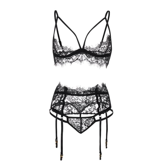 Lencería de Encaje para dormir Gibobby Camisón sexy Negro XXL