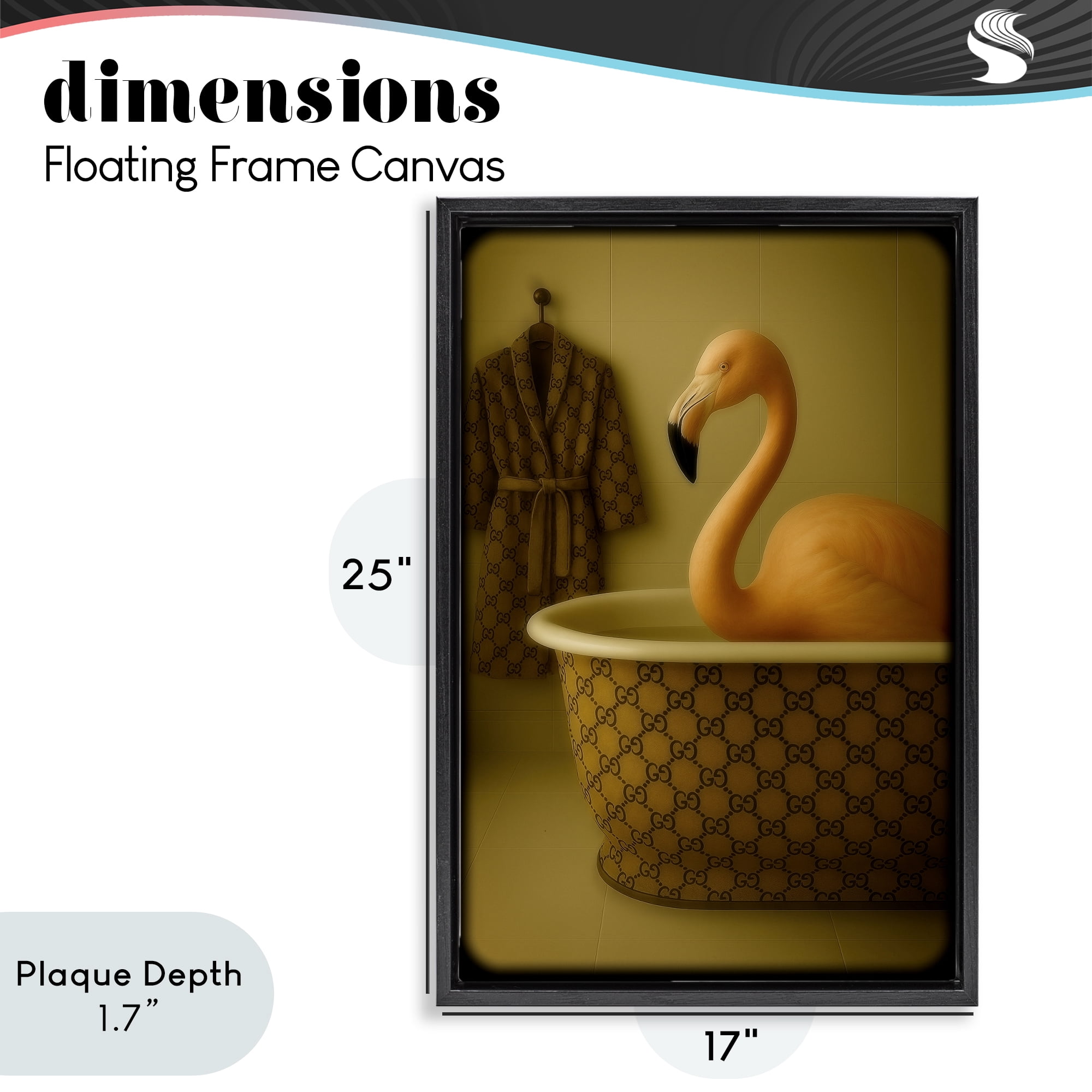 Stupell Industries Couture Flamingo in Luxury Tub Black Framed Floater Canvas Wall Art, design by Grotto Studios