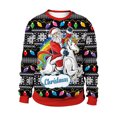 thumbnail image 1 of Faithtur Chandail en Molleton de Noël Unisexe Laid Hommes Femmes Impression Originale Renne Cloche Col Rond, 1 of 5