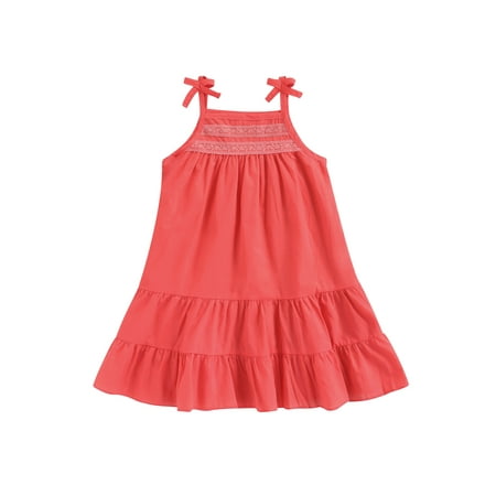 

Gureui Toddler Infant Baby Girls Summer Dress Casual Lacework Tied Spaghetti Strap Sleeveless Ruffle One-Piece Tank Dresses