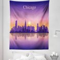 thumbnail image 1 of Chicago Skyline Tapestry, Sunset in Illinois American Horizon Behind High City Silhouettes, Fabric Wall Hanging Decor for Bedroom Living Room Dorm, 5 Sizes, Purple Apricot Pink, by Ambesonne, 1 of 1