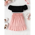 thumbnail image 4 of Bagilaanoe 2Pcs Little Girls Skirt Set Off-Shoulder Short Sleeve Crop Tops + Pleated Skirt with Belt 3T 4T 5T 6T 7T 8T Kids Casual Outfits, 4 of 9