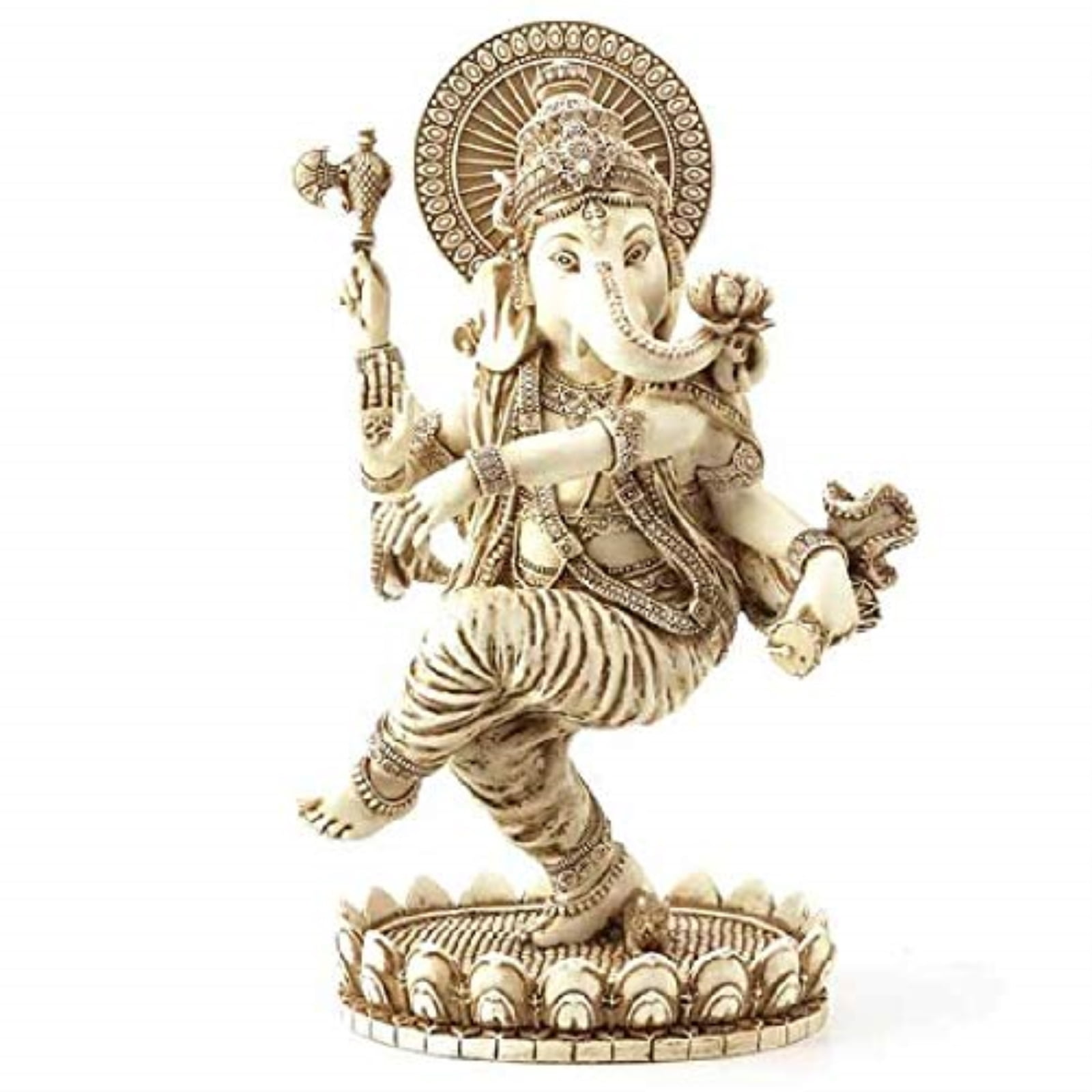 Dancing Ganesha Statue Figurine Antique Ivory Color Hindu Hinduism Deity 8 Inch