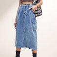 thumbnail image 7 of Women's Utility Midi Skirt with Side Cargo Pockets Button Waistband and Belt Loops - Large, Blue, 7 of 7