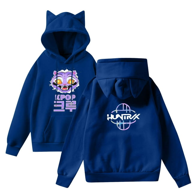 pop Huntrix Print Cat Ears Hoodie with De-mon Sweatshirt Huntrix Movie Fashion Streetwear Long Sleeve Print Soft Sweatshirt XL