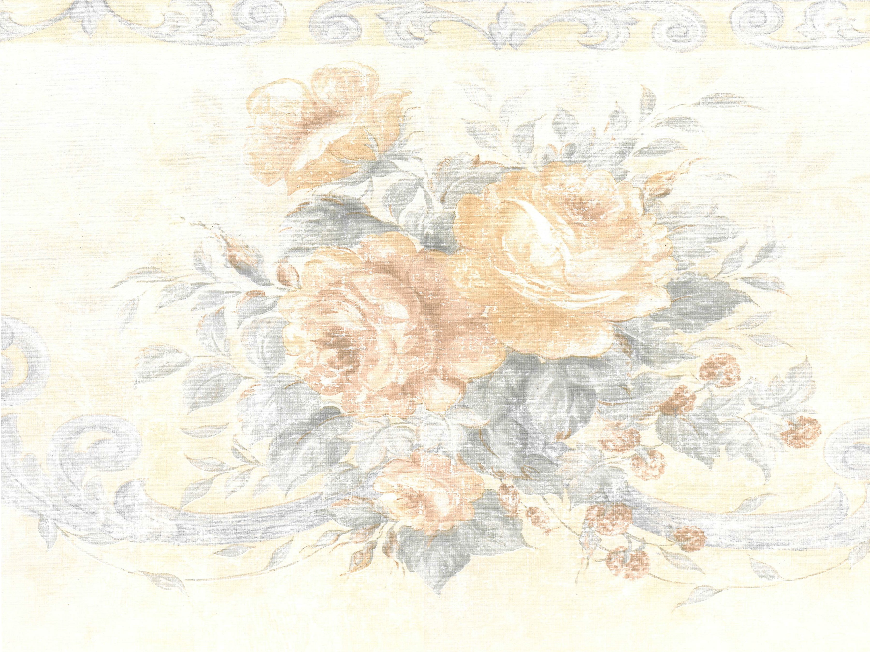 Dundee Deco Prepasted Wallpaper Border Floral Beige, Green Blooming