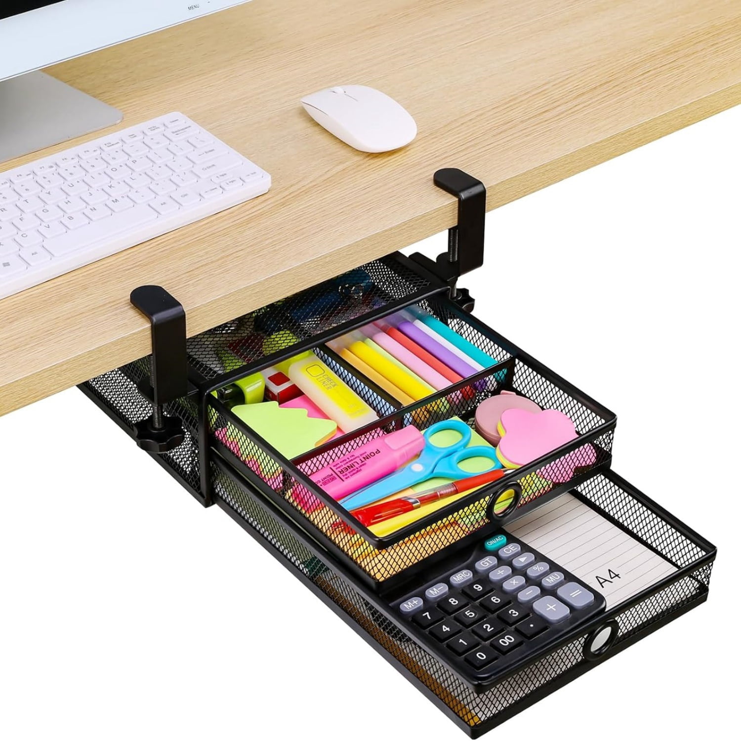 Under Desk & Desktop Drawer Organizer - 2-Tier Metal Slide Out Drawers Organizer, Storage for Home Office Desk (Black)