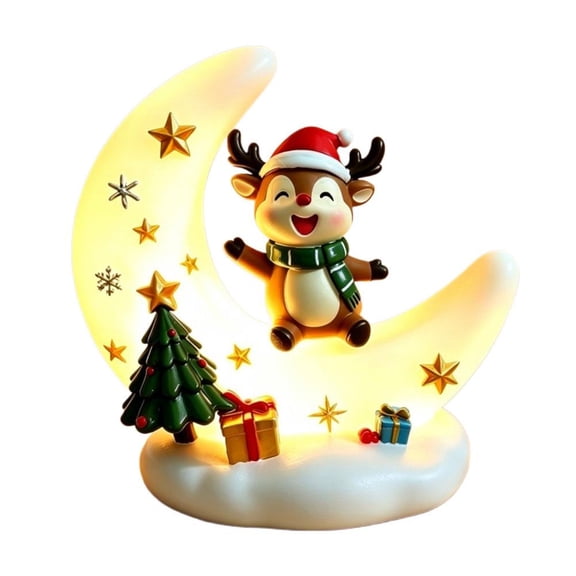 IFRINID Christmas Reindeer Crescent Moon Figurine, Lighted Resin Tabletop Decoration with Warm LED for Mantel, Shelf and Holiday Decor