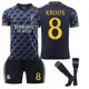 thumbnail image 1 of 2324 Camiseta de fútbol visitante del Real Madrid No. 7 Vinicius 5 Bellingham 10 Modric conjunto de camisetas para niñosKroos talla 8 con calcetines a juego, 1 of 3