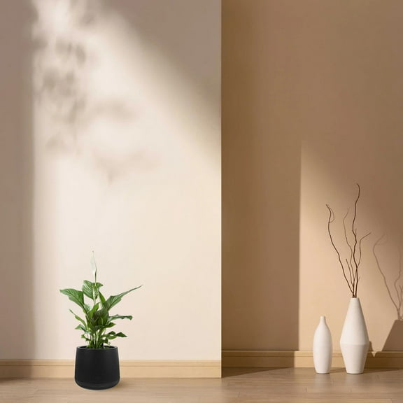 KONTONTY Planter Flower Pot 2Pcs Round Design Plastic Pots For Plants With Drainage 15.0X13.0X13.0In Black