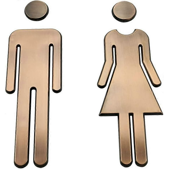 Toilet Sign for Door-Bathroom-Adhesive Man Woman-Public Hotel Cafeteria Restroom Door Sticker (Bronze)