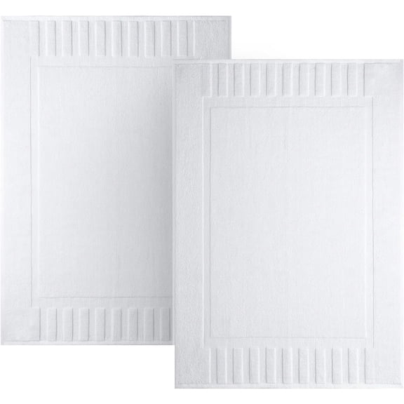 Luxury Bath Mat Floor Towel Set - Absorbent Cotton Hotel Spa Shower/Bathtub Mats [Not a Bathroom Rug] 22"x34" | 2 Pack | White