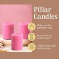 thumbnail image 4 of NeoMart - Dripless Unscented Pillar Candles, Set of 3 Hand Poured Solid Color Non-Scented Candles for Home Decor, Premium Wax, 60 Hr Burn Time - 3x4 Inch, Pink, 4 of 13