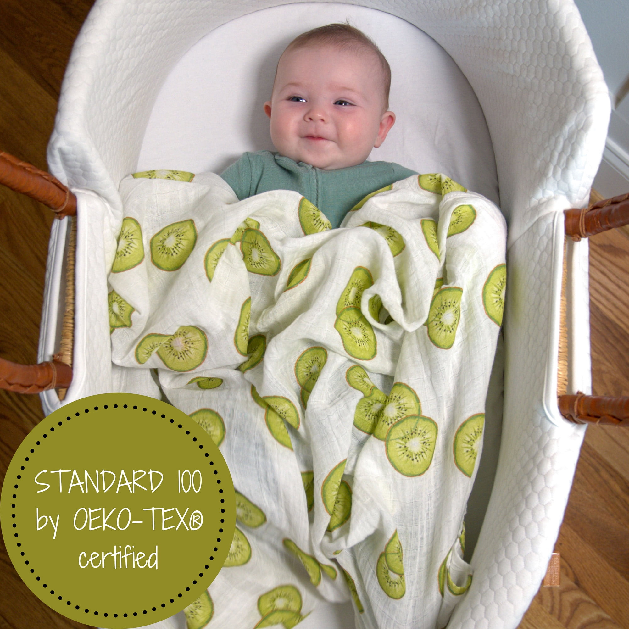 LollyBanks Muslin Swaddle Blanket - 47x47 Inch 100% Cotton Baby Blanket With Fruit Pattern (Watermelon, Lemon, Orange)