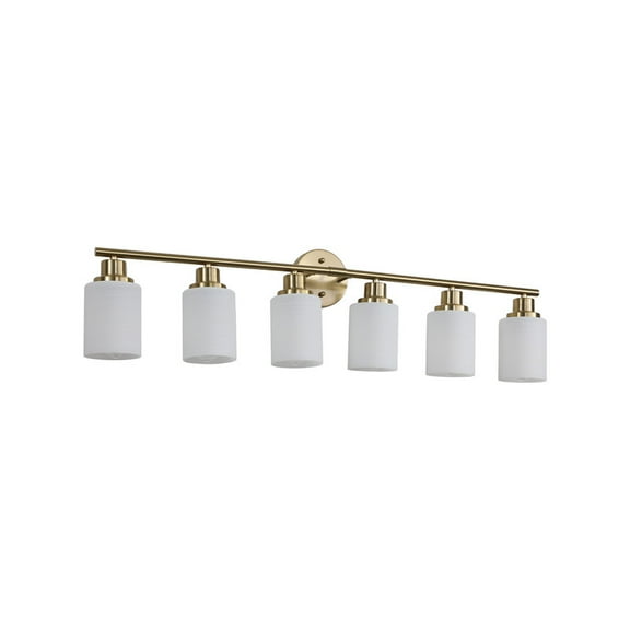 39" Modern Gold Vanity Light, 6-Light Bathroom Wall Sconce with Frosted Glass Shades, Wall Mount Lighting for Mirror or Hallway (No Bulbs)