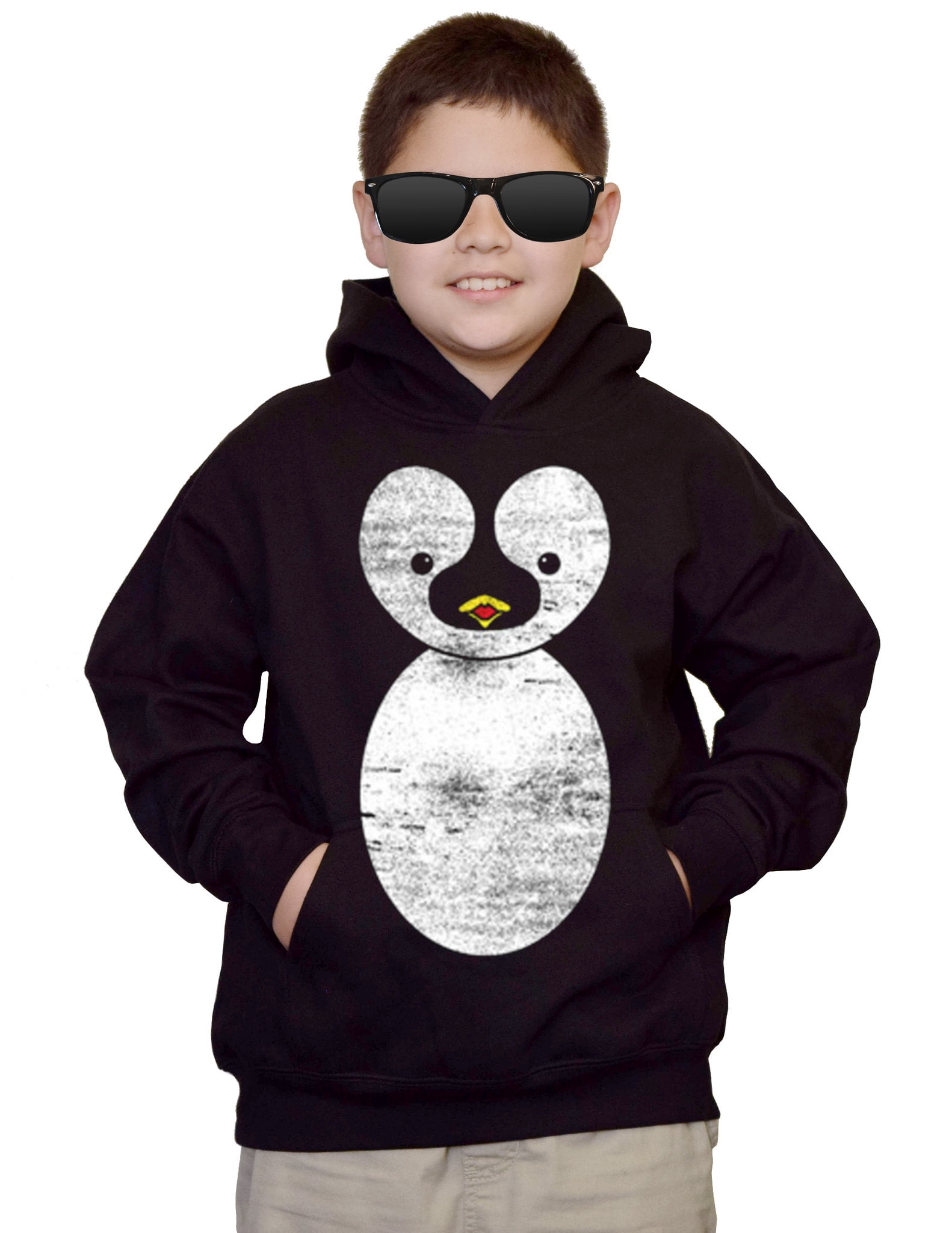 Youth Kids Childrens Zip Up Hoodie Penguin Cute Animal Pocket Print 