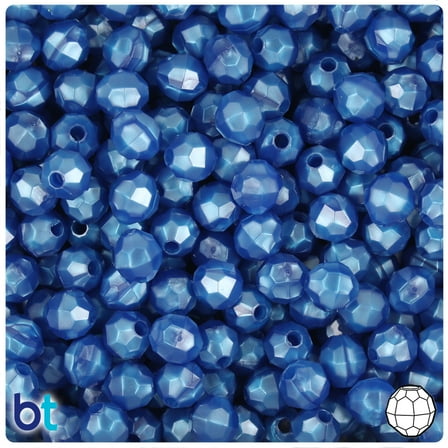 BeadTin Dark Blue Pearl 8mm Faceted Round Plastic Beads (450pcs)