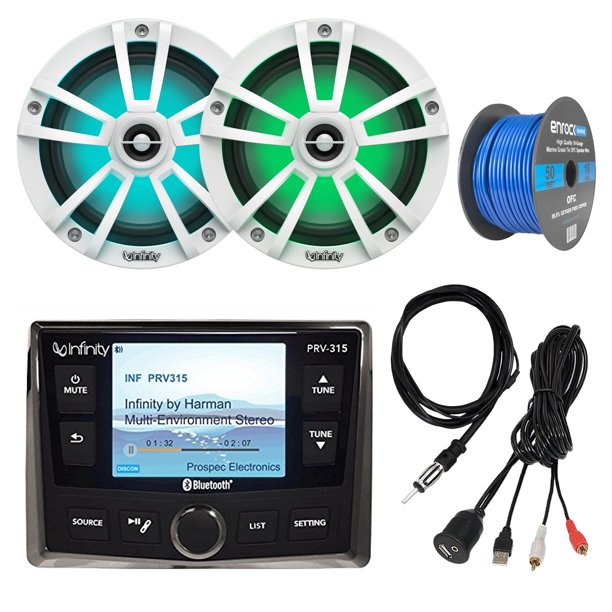 Infinity PRV315 Bluetooth AM/FM Marine Radio, Infinity 8" Coaxial